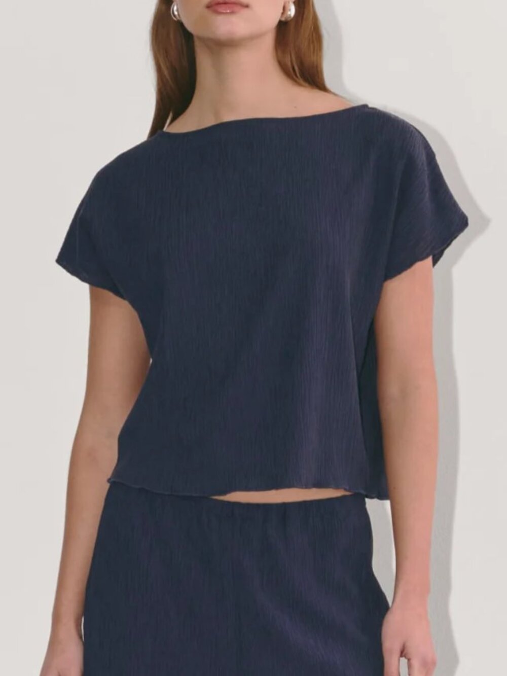 NWT Everlane Women The Crinkle Top Navy Blue, Size XL, Retail $50